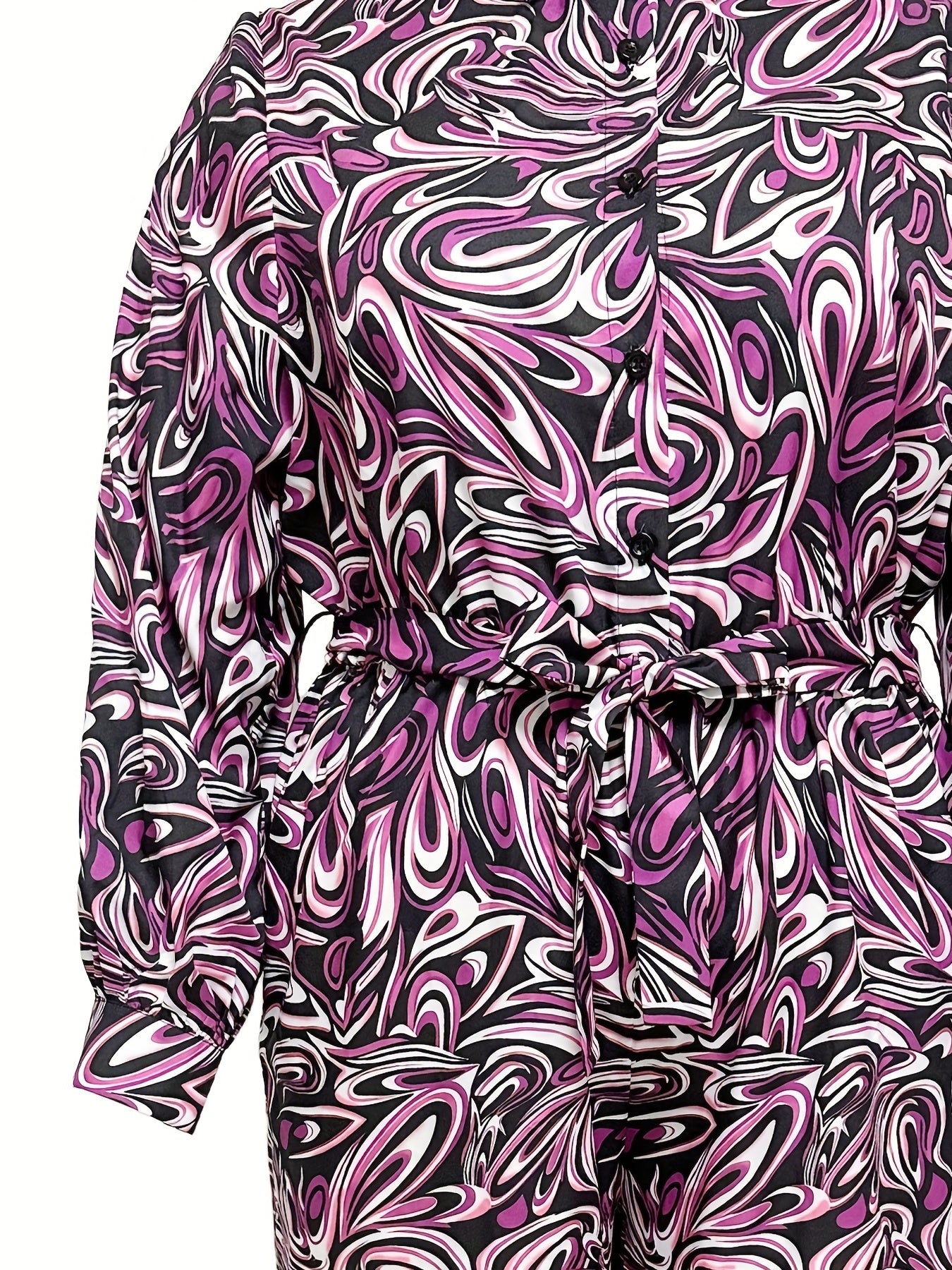  Casual Jumpsuit Women's Plus Allover Print Button Up Long Sleeve
