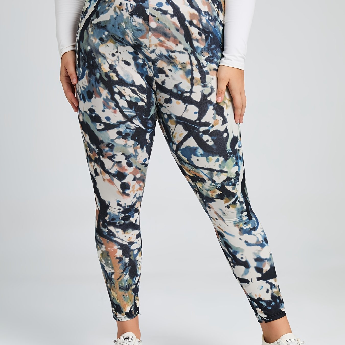  High Rise Random Print Leggings Women's Plus High Stretch Boho Skinny