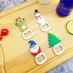 4pcs Xmas Tree Beer Bottle Opener Stainless Steel Multi-Function Silicone Grip
