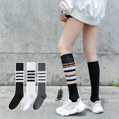 4 Pairs Striped Calf Socks Knee High Stockings