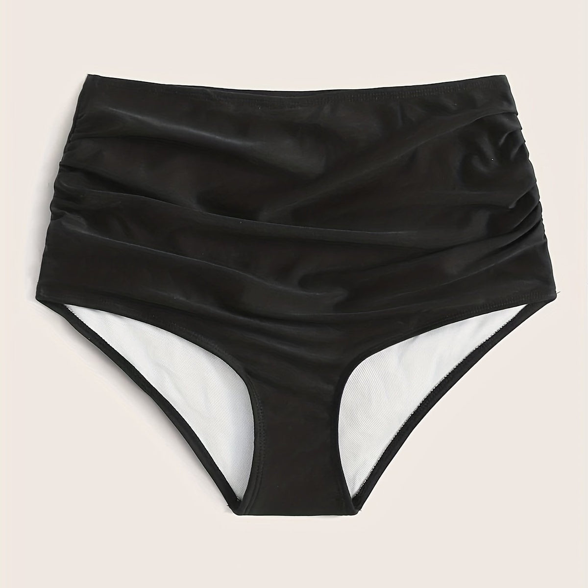 Ruched High Waist Bikini Bottoms Solid Swim Briefs Women's Swimwear
