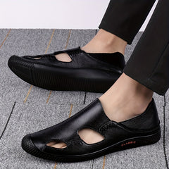 Men's Breathable No Tie Lace Cut Out Leather Shoes