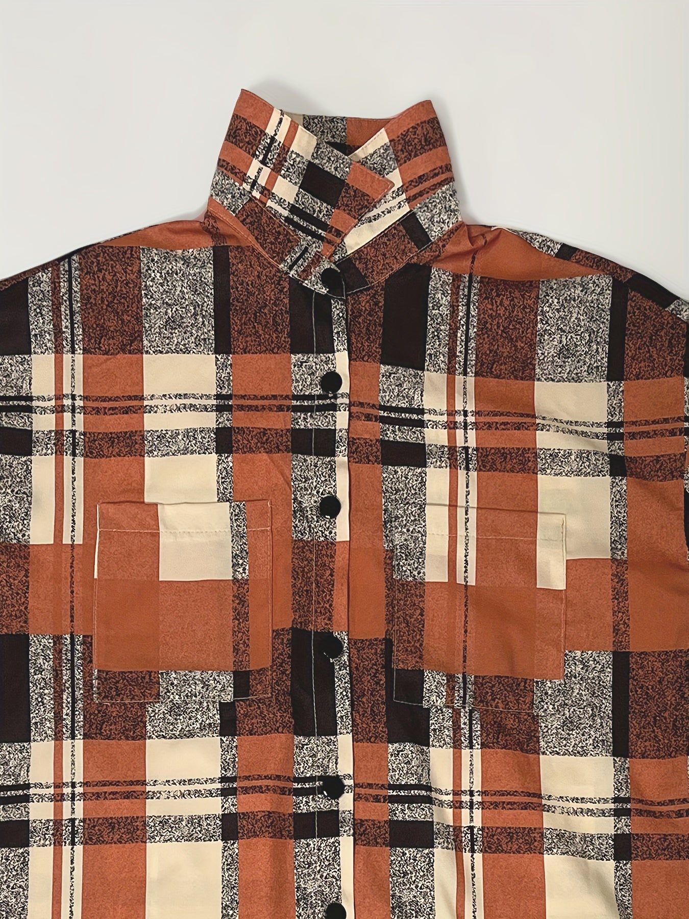  Plaid Print Long Sleeve Button Up Collar Shirt
