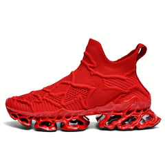 Men's High Top Woven Knit Sneakers, Soft Sole, Non Slip Shoes