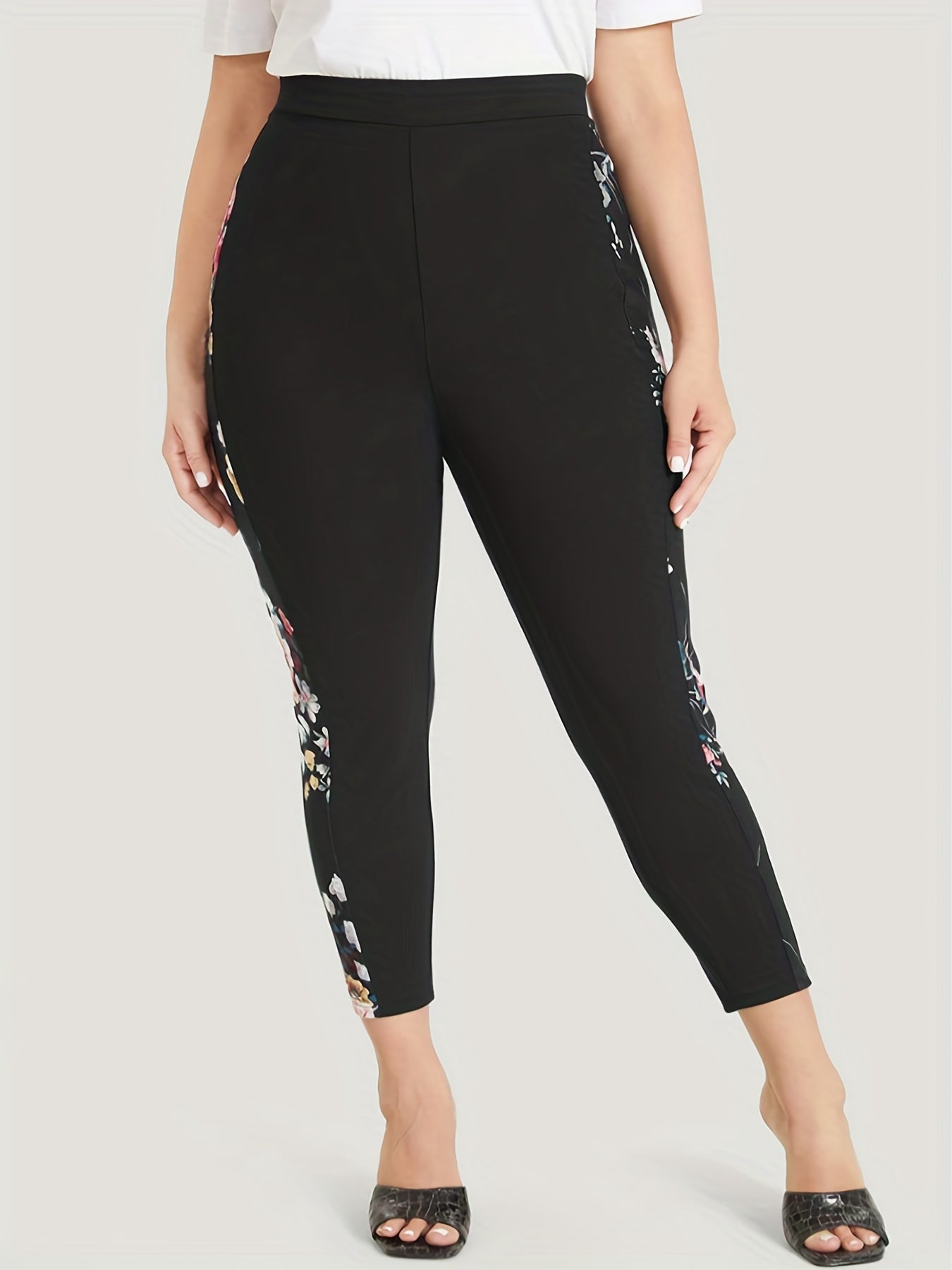  Colorblock Floral Print High Rise Crop Leggings