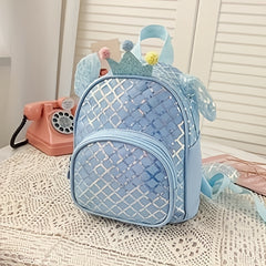 Kids Crown Grid Sequin Backpack