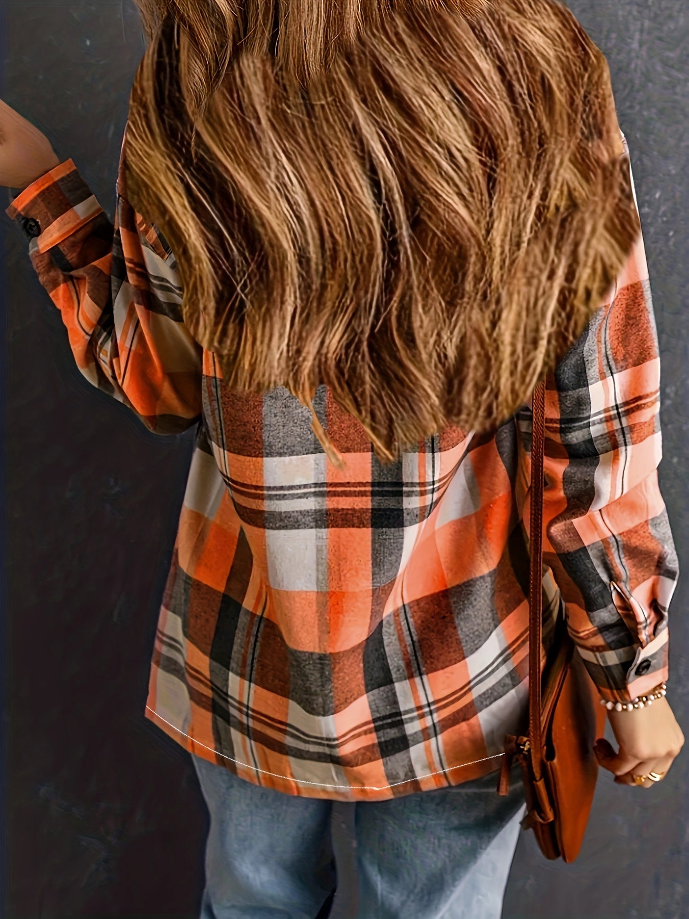  Plaid Print Button Up Long Sleeve Blouse