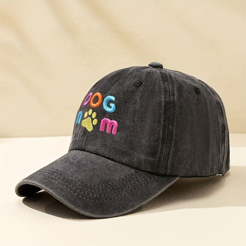 DOG MOM Embroidered Baseball Cap Washed Distressed Casual Dad Hats Lightweight