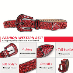 Red Rhinestone Belt Western Cowgirl Waistband Y2K Hip Hop Sparkly Belt