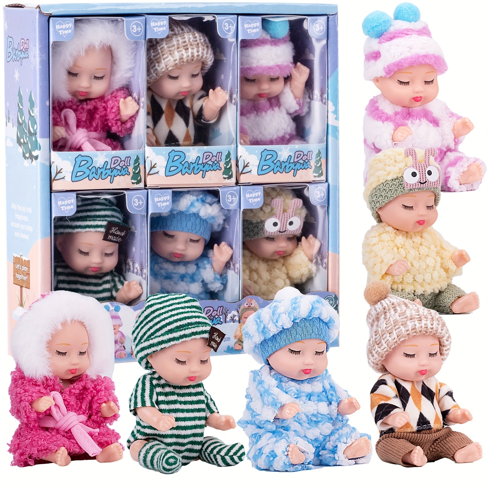 6pcs 4 inch Winter Doll Set for Girls and Boys