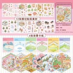 Cartoon Mini Landscape 3D Sticker Collection - Colorful Collage for DIY Creation