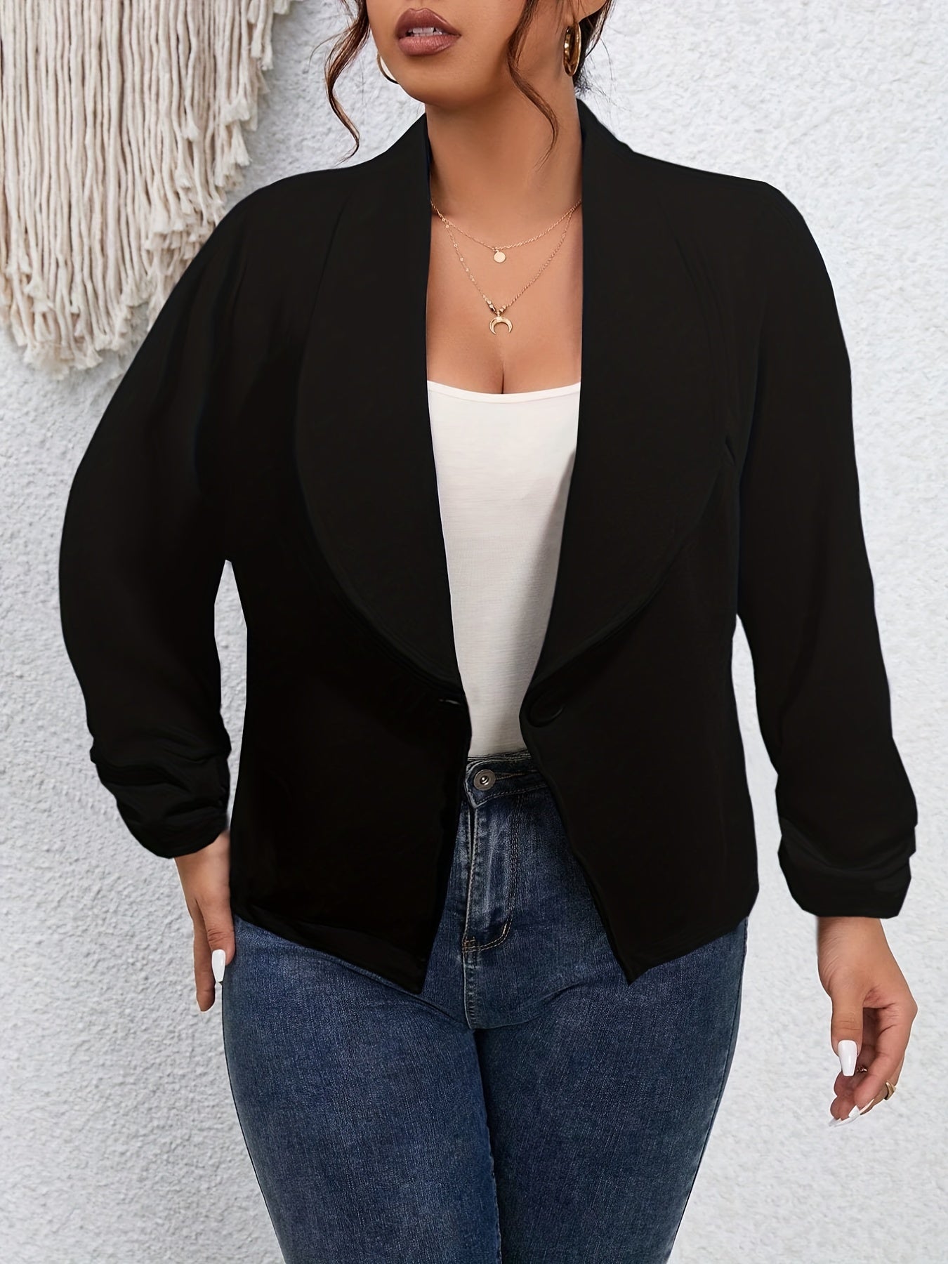  Solid Long Sleeve Open Front Blazer