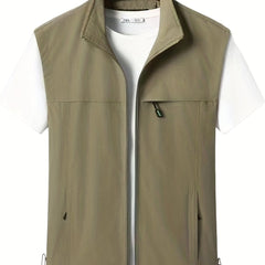 Cargo Vest Men's Stand Collar Zip Up for Spring Summer
