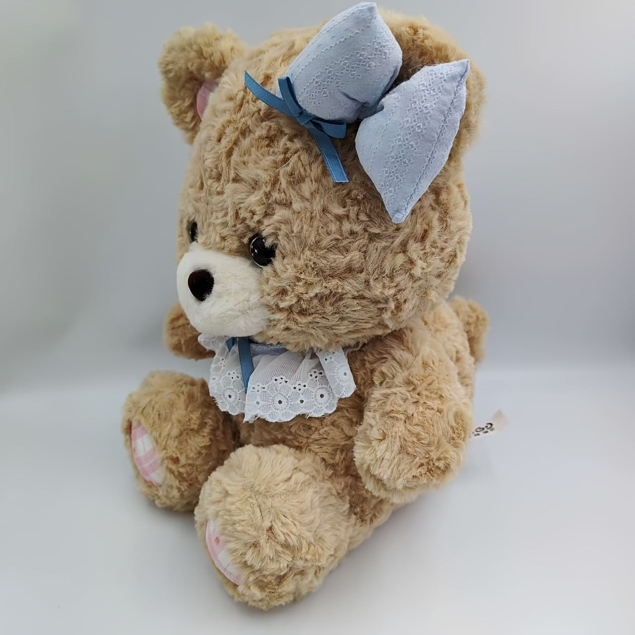 Adorable Brown Bear Plush Toy with Bow & Lace Collar Soft Stuffed Animal Mat