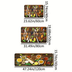 Spice Pattern Kitchen Rug Vintage Wooden Board Absorbent Non Slip