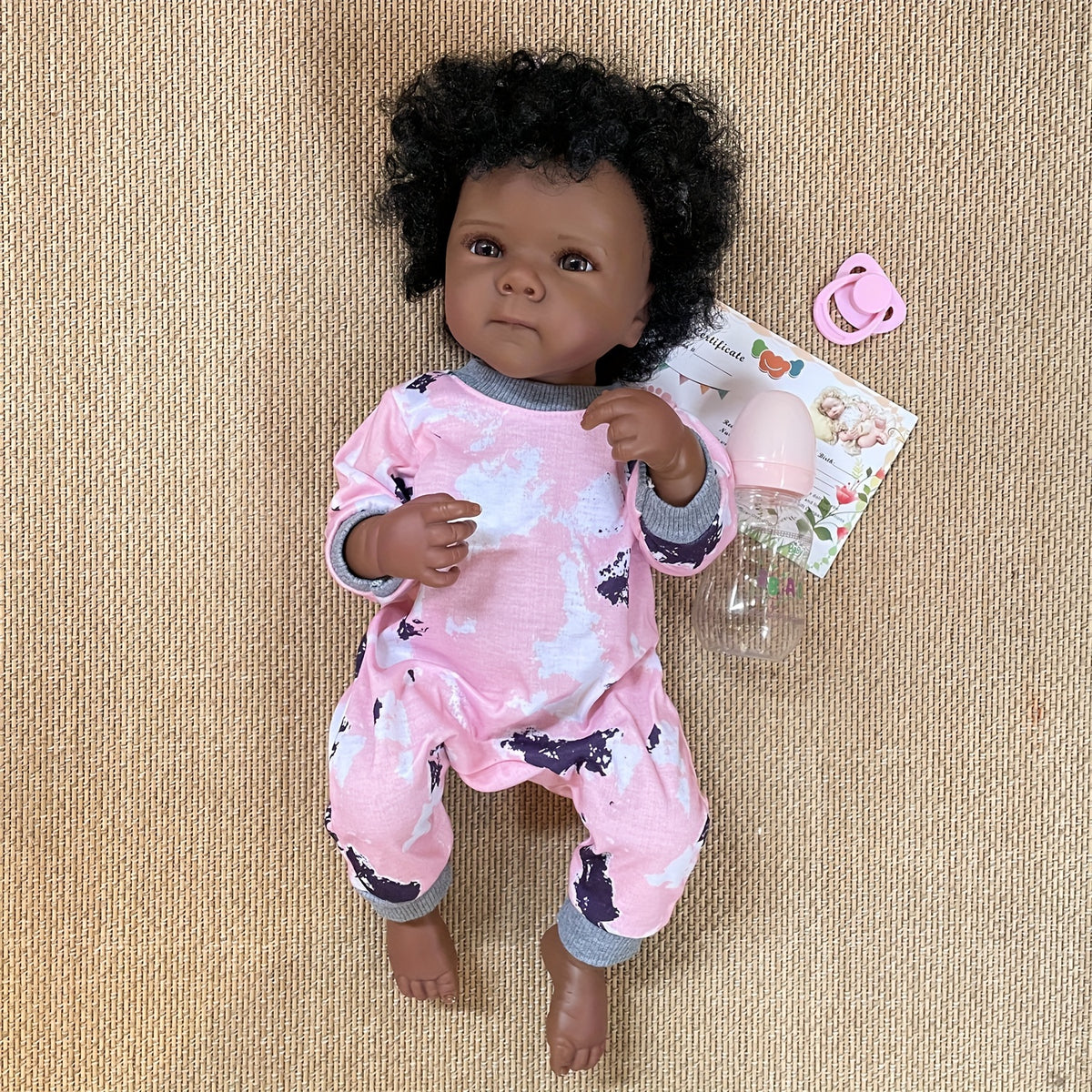 Dark Skin Bettie Vinyl Baby Girl Doll with Rooted Hair Brown Eyes