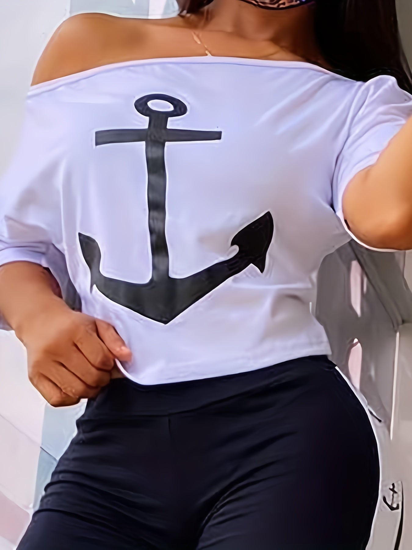  Anchor Print Crop Top & Leggings Set