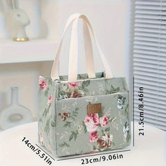 Floral Print Insulated Lunch Bag Waterproof Large Capacity Rectangular Carrier