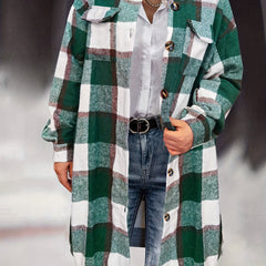  Plaid Print Button Up Long Sleeve Shirt Coat