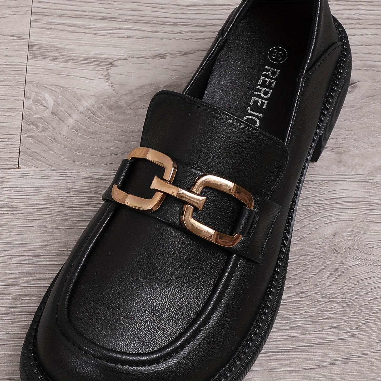 Women's Metal Decor Chunky Heel Loafers Slip On British Comfortable Shoes