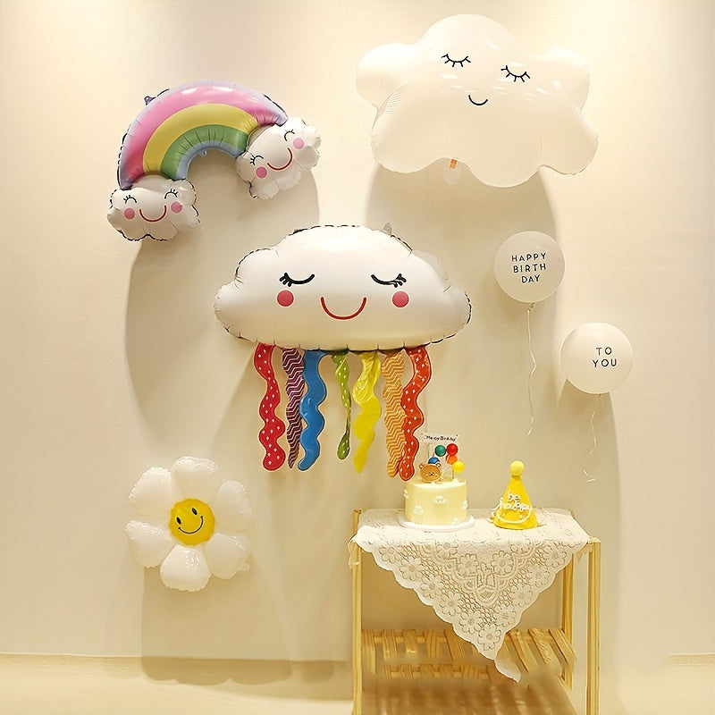 Rainbow Ribbons And Clouds Aluminum Film Balloon Decoration