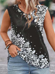  Colorblock Floral Print V Neck Tank Top