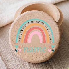 Personalized Rainbow Wooden Tooth Keepsake Box Engraved Name Colorful