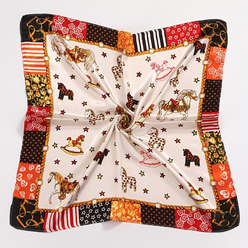 Square Satin Scarf Pony Print Neckerchief Shawl Lovely Bandana Sunscreen