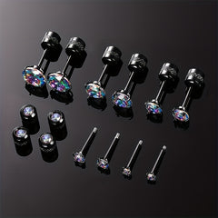 Rainbow Zircon Titanium Steel Stud Earrings Hypoallergenic Spiral Stud Earrings