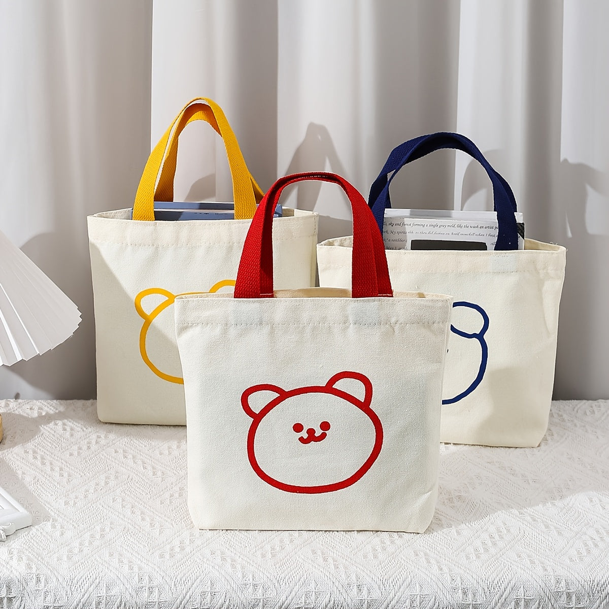 Cartoon Bear Handbag Lunch Box Bag Handle Canvas Bag
