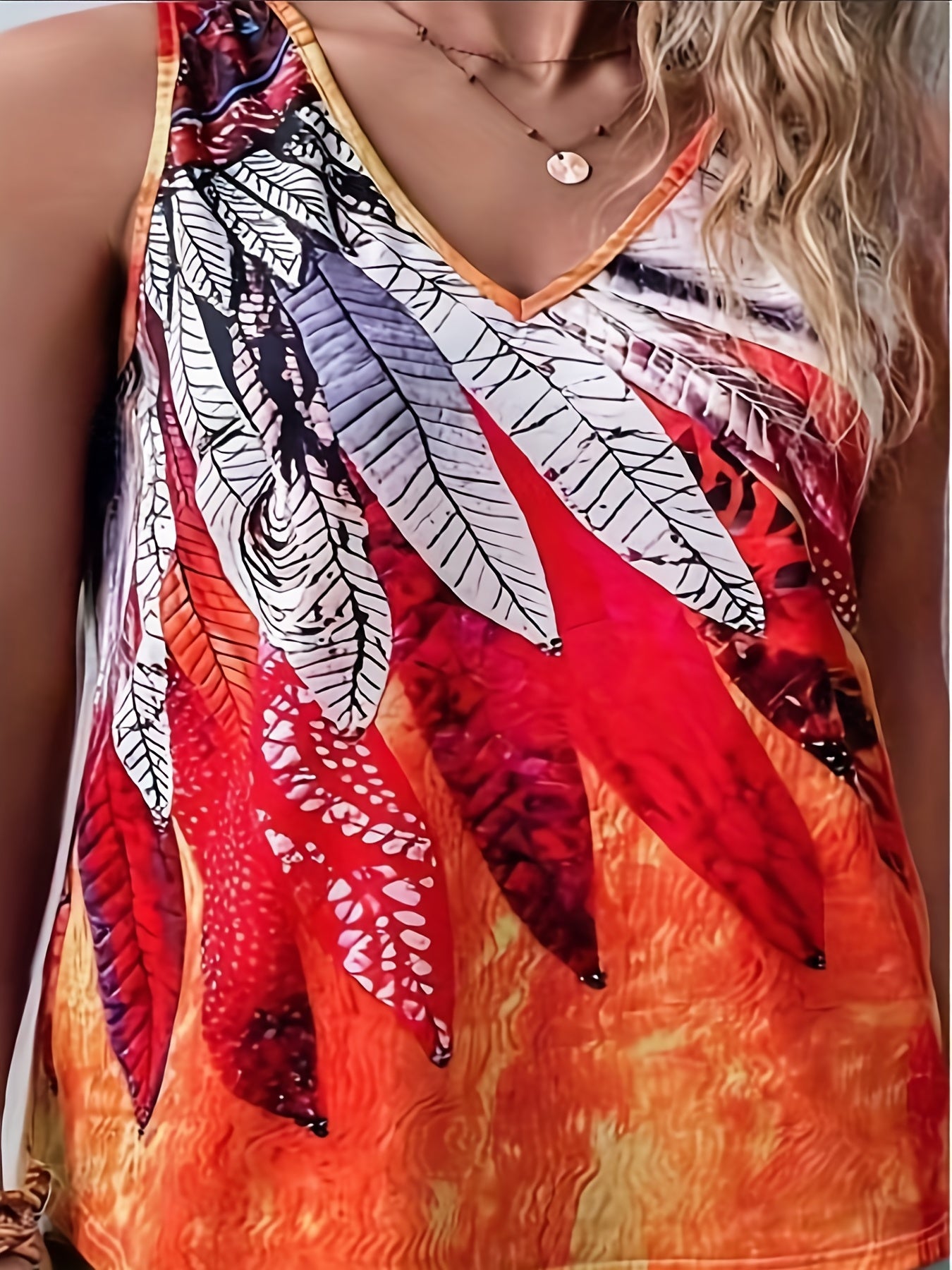  Casual Graphic Print V Neck Tank Top