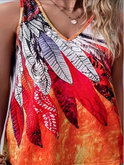  Casual Graphic Print V Neck Tank Top