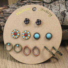 Folklore Silver Geometric Earrings w/ Zicron Turquoise Stud