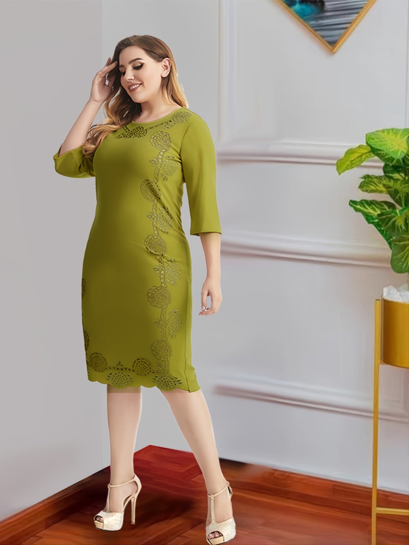  Hollow Out Half Sleeve Midi Dress