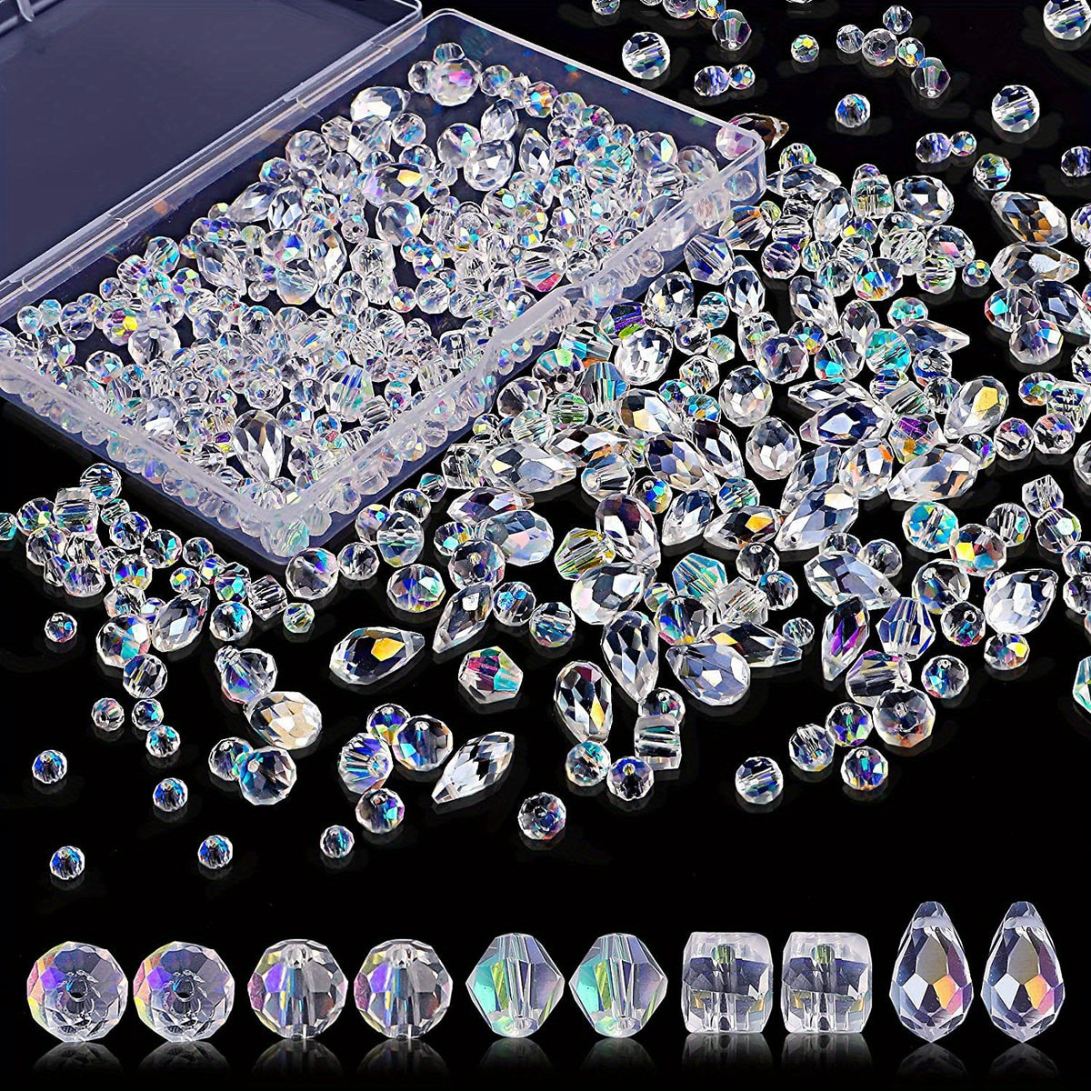 300pcs AB Crystal Glass Mixed Loose Beads DIY Jewelry Making Supplies