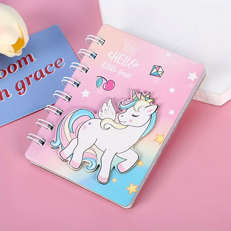 3D Unicorn Binder Notebook Spiral Journal for Girls Mini Notepad