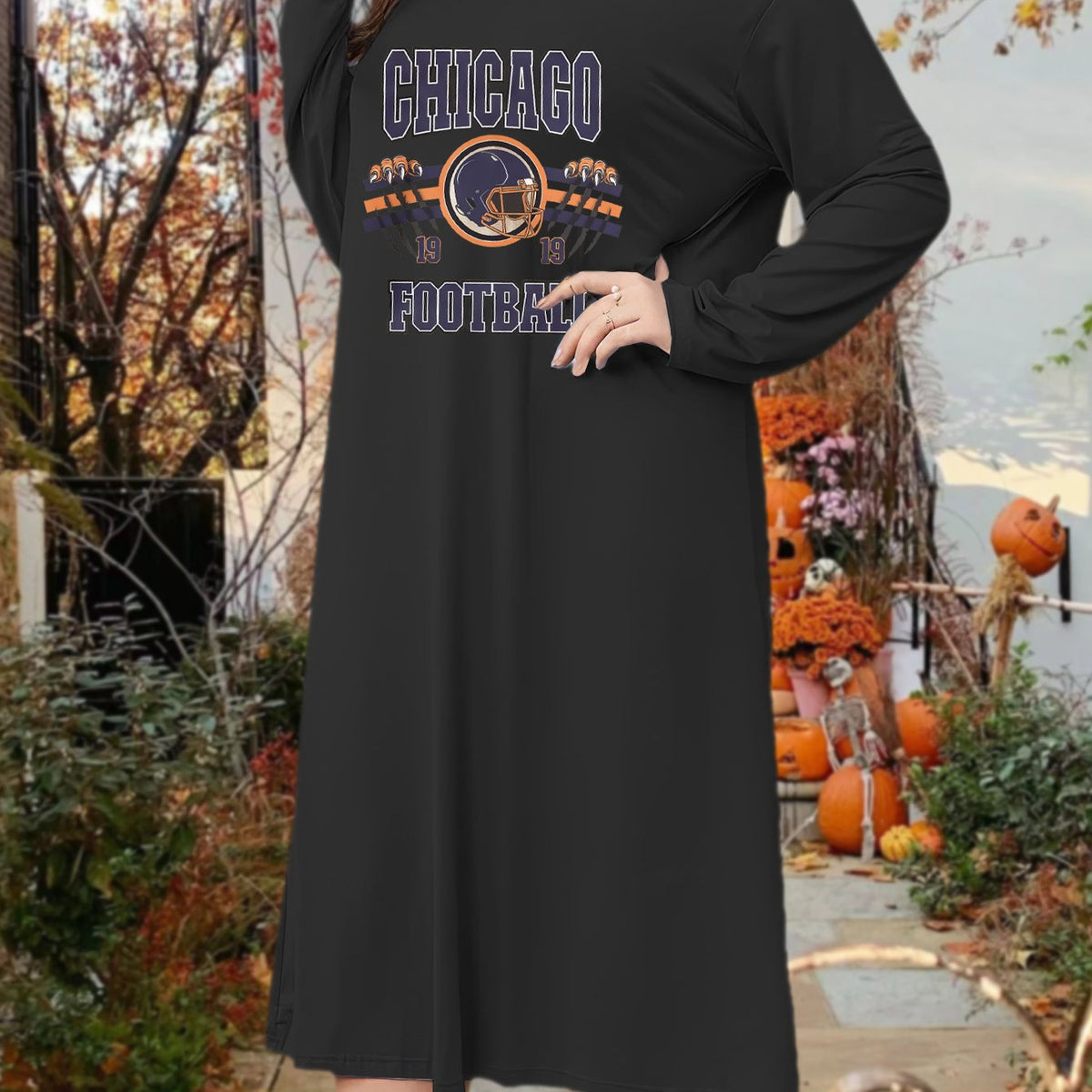  Sporty Lounge Dress Women's Plus Rugby Helmet Print Tee Sleep Dress