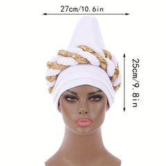 Sequin Twisted Braided Turban Elastic Head Wrap Pre tied Ramadan Hijab Women