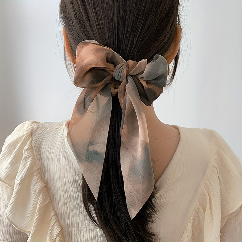 Smudged Ribbon Hair Tied Bun Ponytail Braided Rope Bow Scrunchie Accessories
