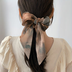 Smudged Ribbon Hair Tied Bun Ponytail Braided Rope Bow Scrunchie Accessories