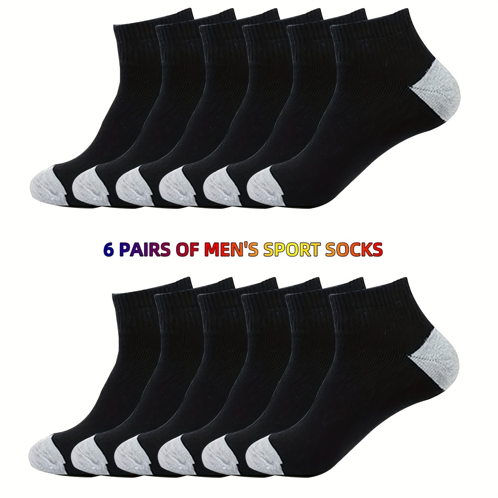 6 Pairs Men's 100 Cotton Thick Sports Socks