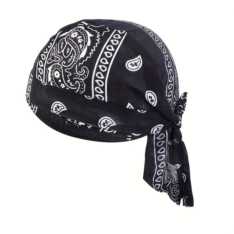 Paisley Print Turban Cap Ramadan Head Wrap Bandana Lace Up Hijab Hat