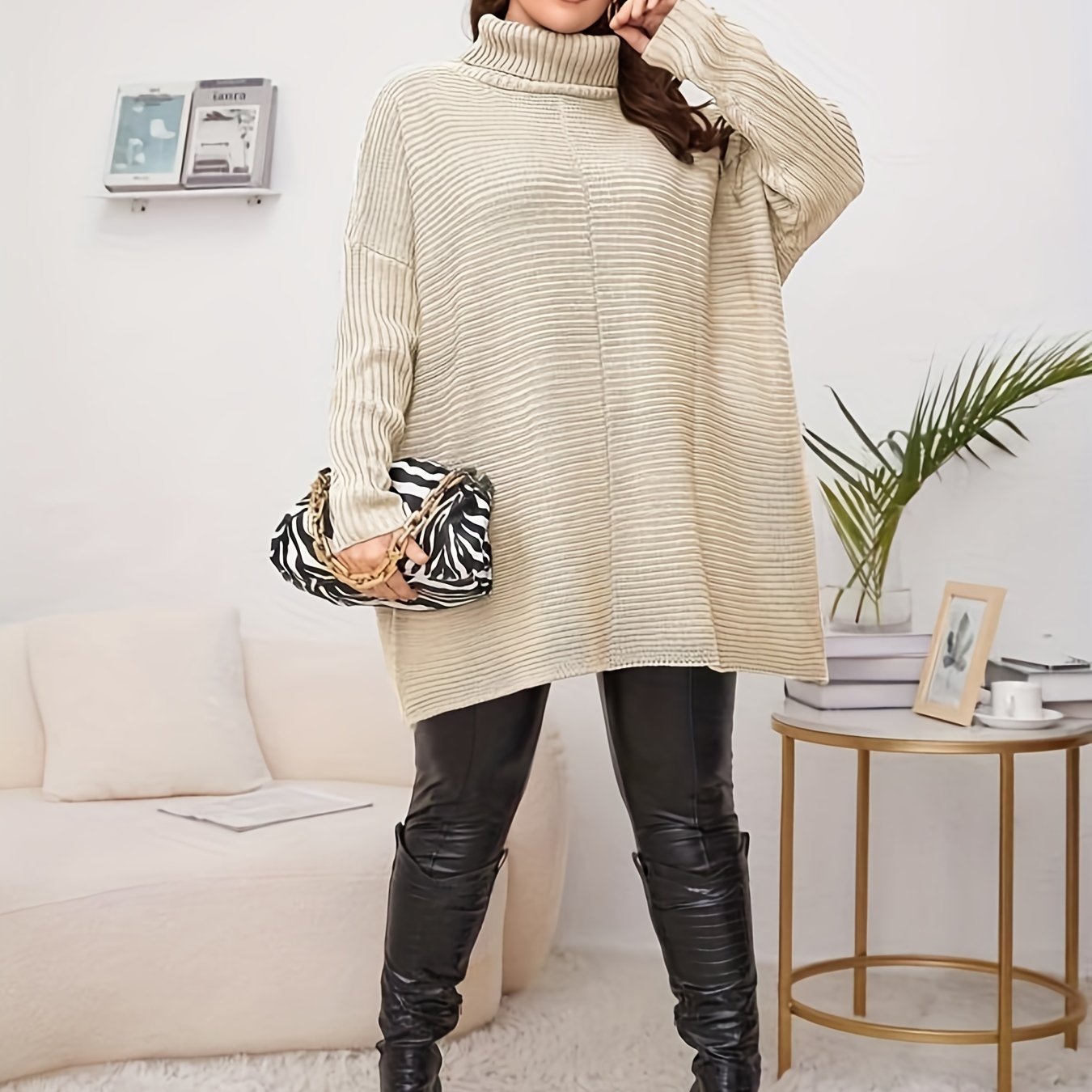  Ribbed Turtle Neck Pullover Sweater
