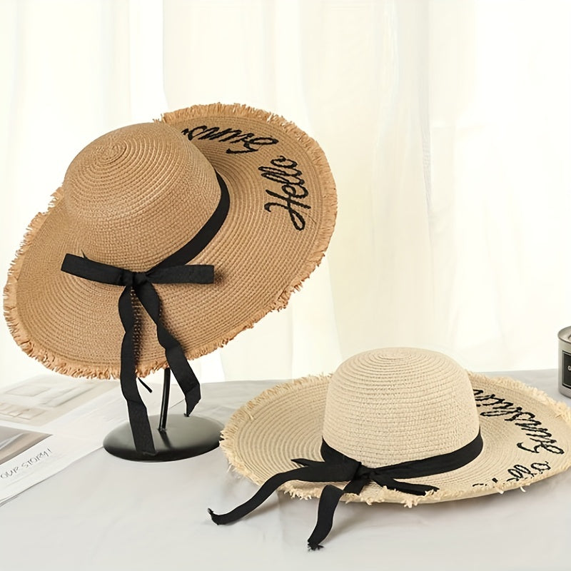 Sunshine Sun Hat Ribbon Bowknot Wide Brim Straw Hat