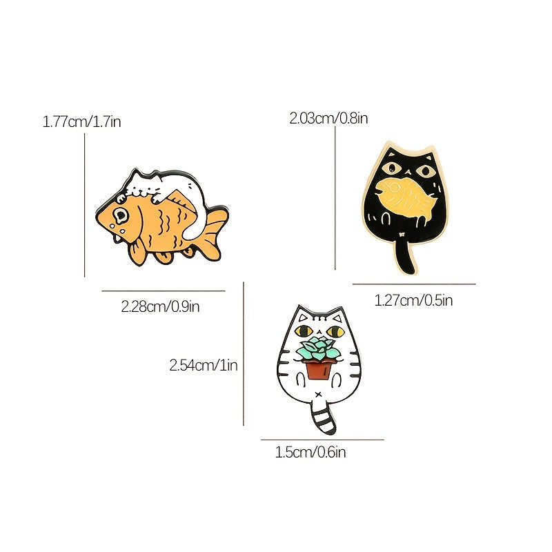 Casual Cat Eating Fish Enamel Pins for Backpacks Anime Cartoon Pins