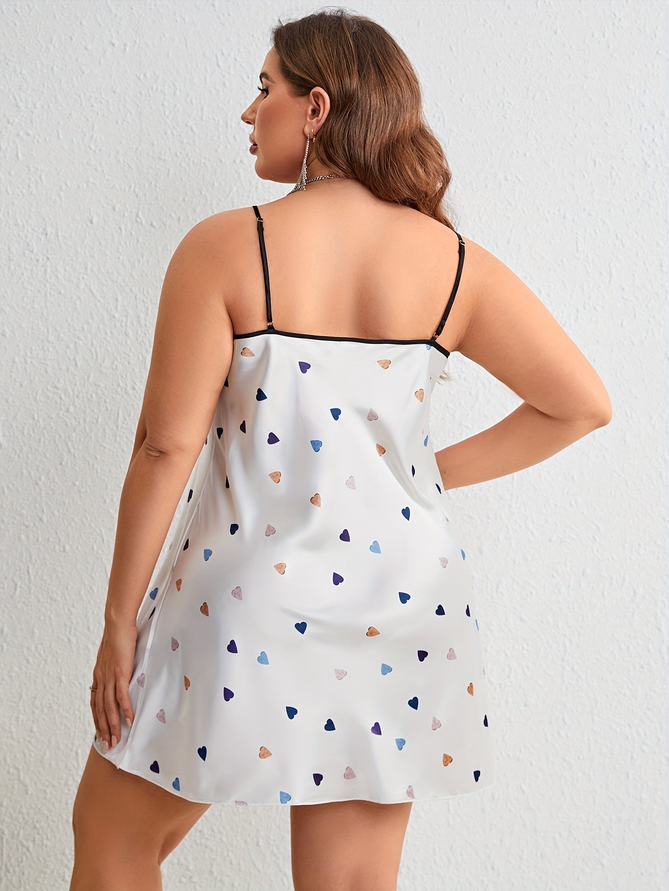  Colorful Heart Print Robe & Cami Dress Pajamas Set
