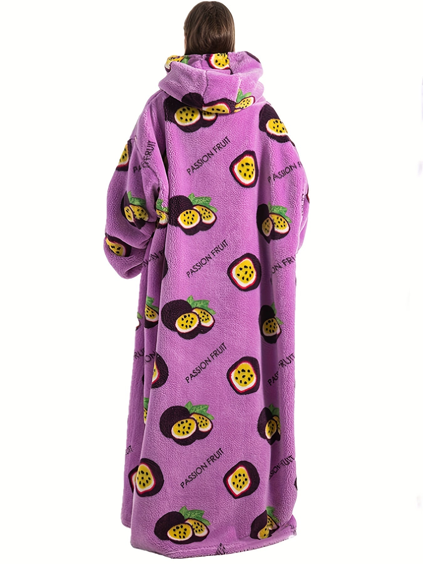  Passion Fruit Pattern Fuzzy Fleece Hooded Wearable Blanket