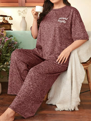  Slogan Print Short Sleeve Tee & Pants Set
