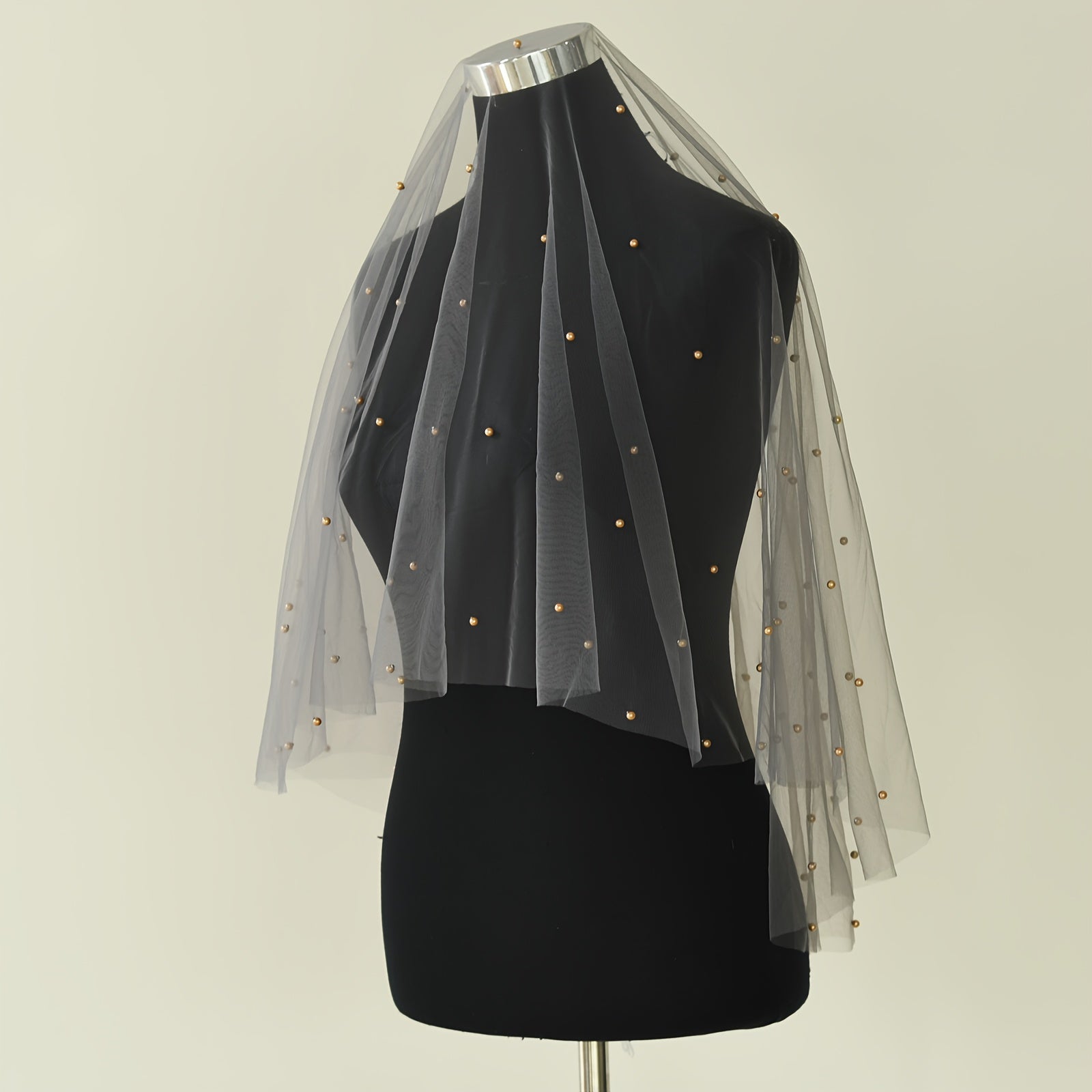 Mid Length Smoky Gray Wedding Veil with Golden Embellishments