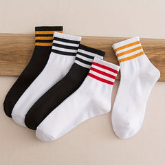 5 Pairs Striped Sports Socks College Style All match Socks Women's Stockings